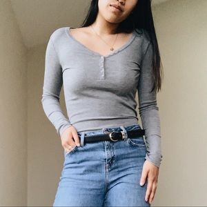 topshop basic grey henly long sleeve shirt